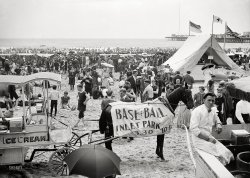 The Jersey Shore circa 1906. "On the beach, Atlantic City." Note the DEFOREST WIRELESS station on the pier. Who wants ice cream? View full size.