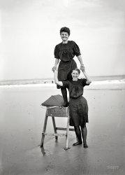 The Jersey Shore circa 1905. "Bathing beauties playing on sawhorse." Show us your ankles! 8x10 glass negative, Detroit Publishing Co. View full size.