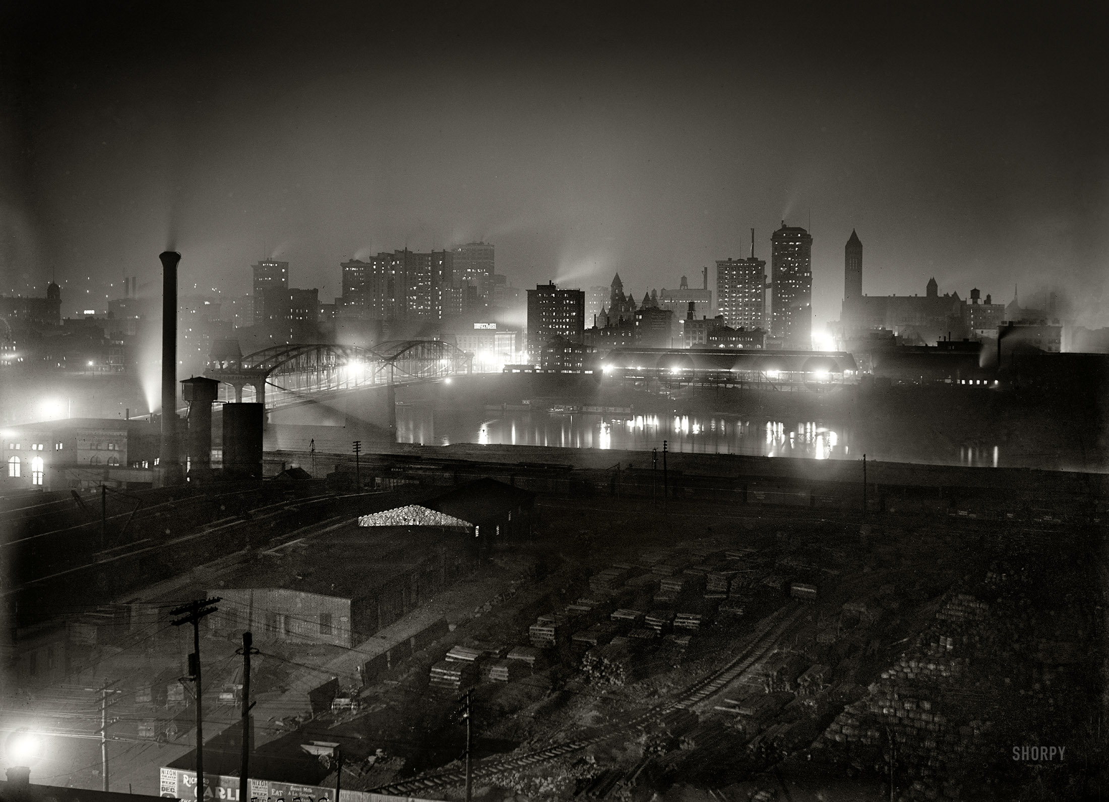 Circa 1907. "Pittsburgh by Night." Our second nocturnal view of the Steel City. 5x7 inch dry plate glass negative, Detroit Publishing Company. View full size.