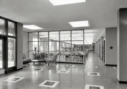 April 24, 1953. "Goucher College, Towson, Maryland. Library interior. Moore & Hutchins, client." Large-format negative by Gottscho-Schleisner. View full size.