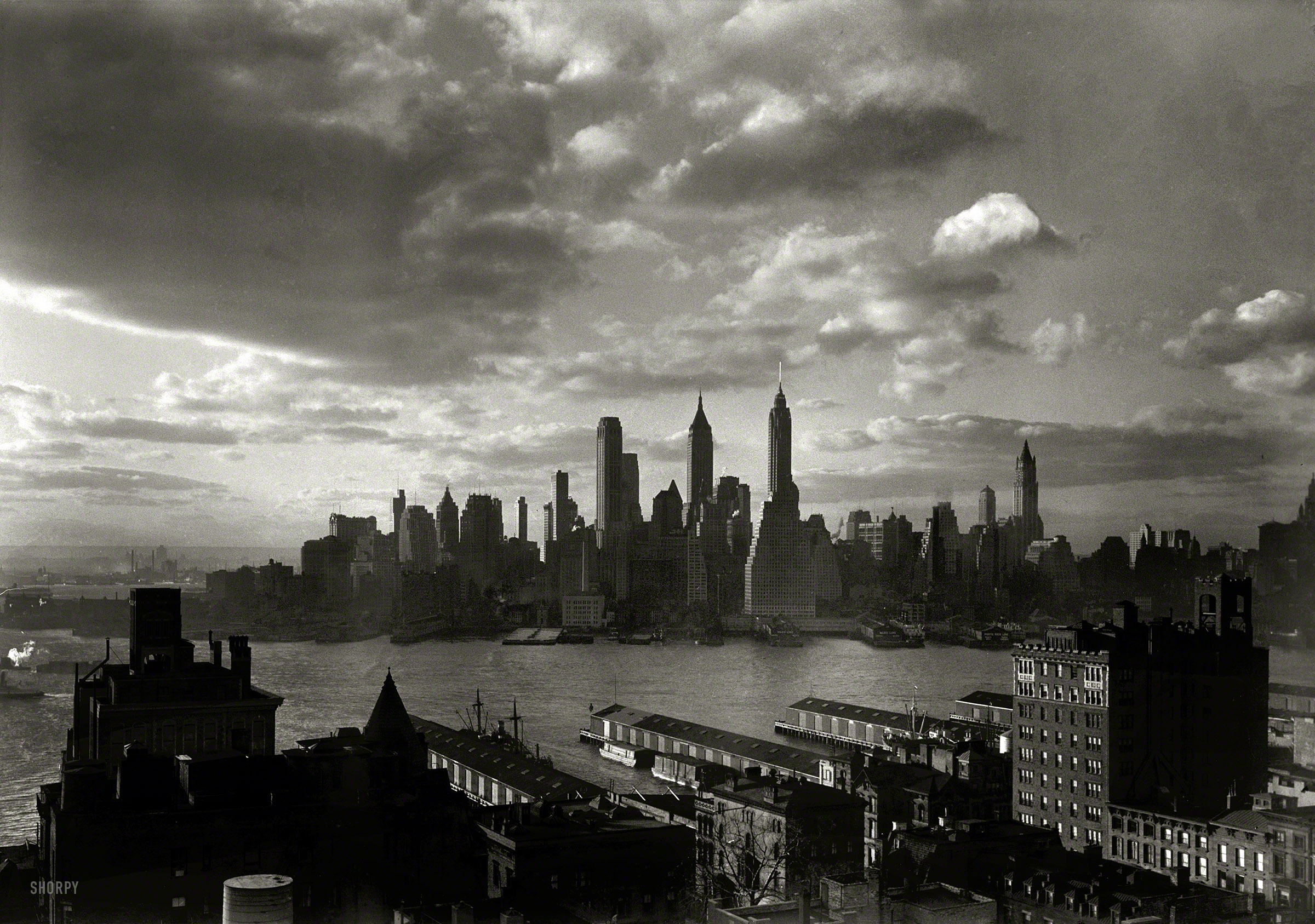 March 15, 1933. "New York city views. Financial district from Hotel Bossert." Large-format acetate negative by Gottscho-Schleisner. View full size.