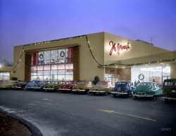 My colorized version of this Shorpy original captioned "Dec. 1, 1951. "Shopping center, Great Neck, Long Island, New York. Wanamaker's." 
(Colorized Photos)