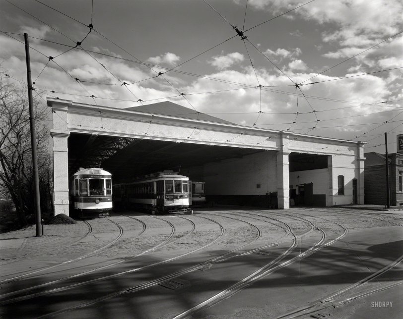 Washington, D.C., circa 1943. "Potomac Electric Power Co. substations. Brightwood station car barn." Photo by Theodor Horydczak. View full size.
