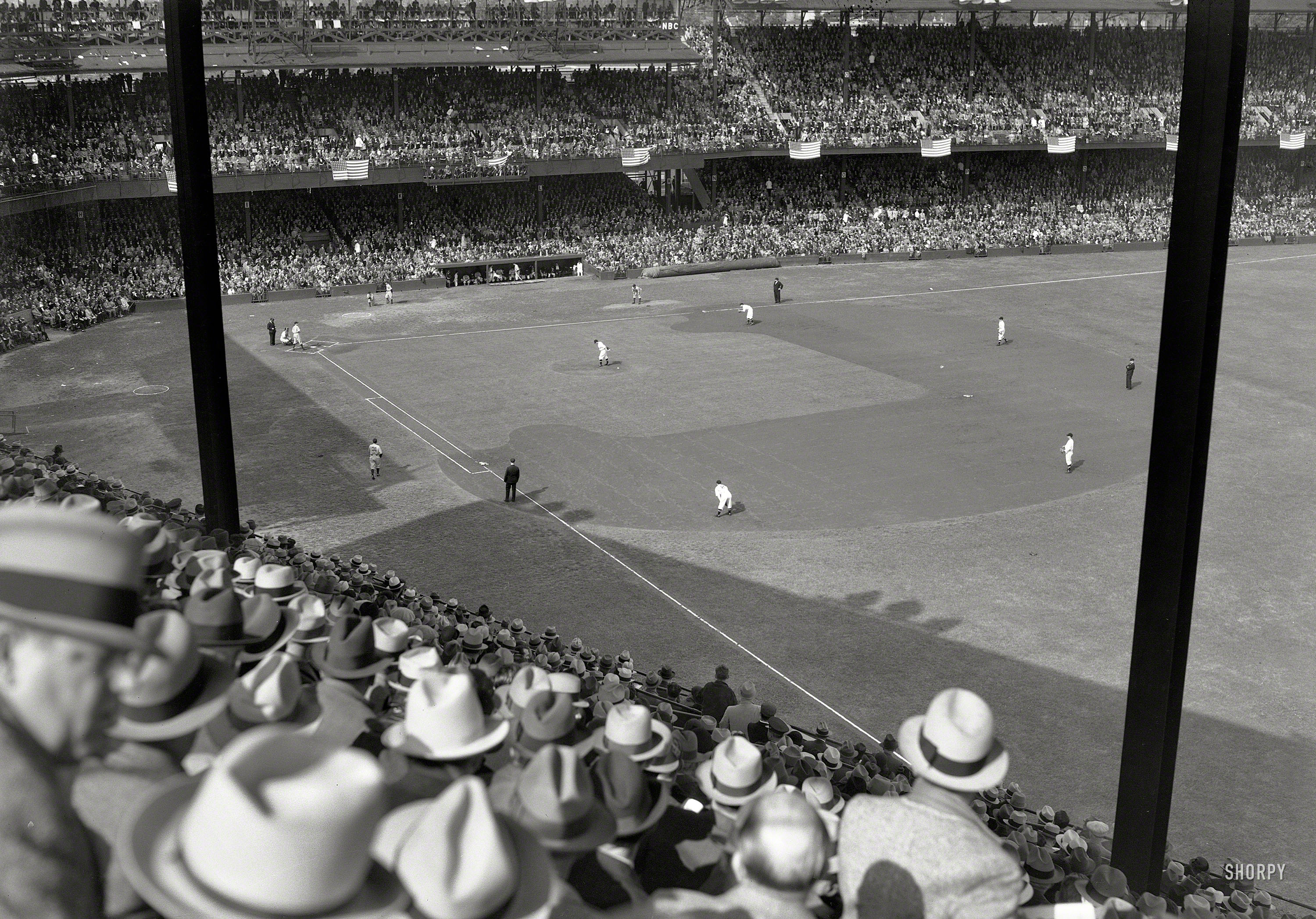 Washington, D.C. "World Series of 1933, Nationals-Giants. View of diamond, first game at Griffith Stadium." Which would be Game 3 on October 5. In the team's only win of the Series, Washington shut out New York 4-0, with President Roosevelt in the stands. Nitrate negative by Theodor Horydczak. View full size.
