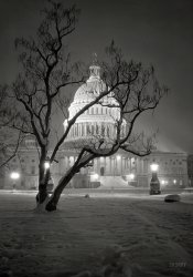 Snowy Washington, D.C., circa 1935. "East Front of U.S. Capitol at night in winter." 5x7 nitrate negative by Theodor Horydczak. View full size.