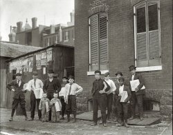 May 1910. St. Louis, Missouri. "Johnnie Burns and his Basement Branch (See Photo 1461). Also photo of his boy who he says is 'ungovernable.' Burns says the 4-year-old twins will be selling soon. 3518 Evans Avenue." Photo by Lewis Wickes Hine for the National Child Labor Committee. View full size.