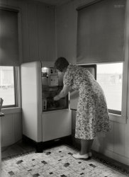 September 1938. "Kitchen in farmer's home, Lake Dick Project, Arkansas." 35mm negative by Russell Lee for the Farm Security Administration. View full size.