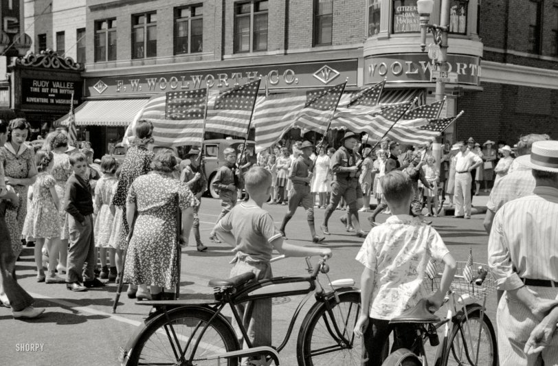 July 4, 1941. "Fourth of July parade in Watertown, Wisconsin." 35mm nitrate negative by John Vachon for the Farm Security Administration. View full size.
