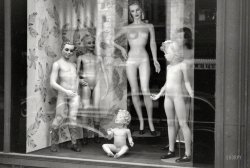 July 1941. "Store window display. Chicago, Illinois." High concept retailing -- one's eye is drawn immediately to the fancy footwear on display. Or maybe summers in Chicago are just especially hot? We'll leave the interpretation up to you. 35mm nitrate negative by John Vachon. View full size.