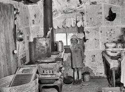 May 1936. "Kitchen of Ozarks cabin purchased for Lake of the Ozarks project. Missouri." Photo by Carl Mydans, Resettlement Administration. View full size.