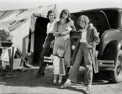 Feb. 1936. "Drought refugees in California." Dust Bowl migrants photographed by Dorothea Lange for the Farm Security Administration.  View full size.
