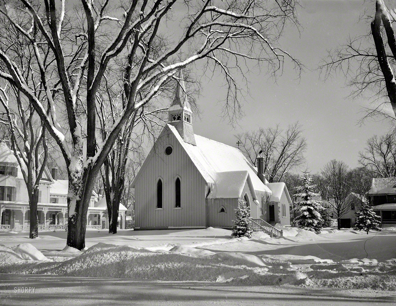 February 1936. "Church at Lancaster, New Hampshire." Medium-format negative by Arthur Rothstein for the Resettlement Administration. View full size.