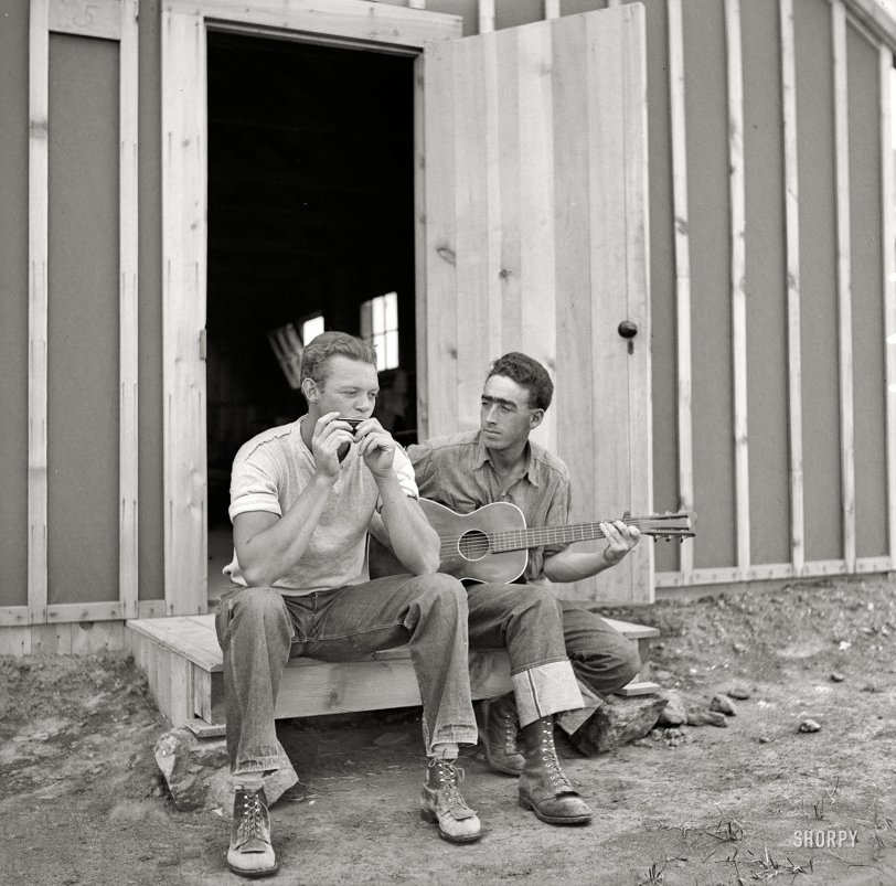 July 1936. "Resettlement Administration workers. Rimrock Camp. Madras, Oregon." Medium format negative by Arthur Rothstein. View full size.
