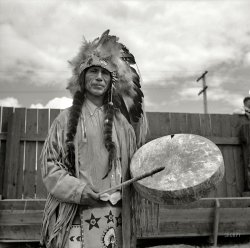 July 4, 1936. "Warm Springs Indian at Molalla Buckeroo," the Fourth of July rodeo in Molalla, Oregon. Medium-format nitrate negative by Arthur Rothstein for the Resettlement Administration. View full size.