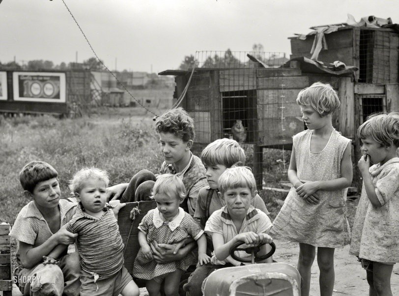 September 1937 and another dispatch from John Vachon: "Children living on the outskirts of Washington, D.C." And their rabbit hutch. View full size.
