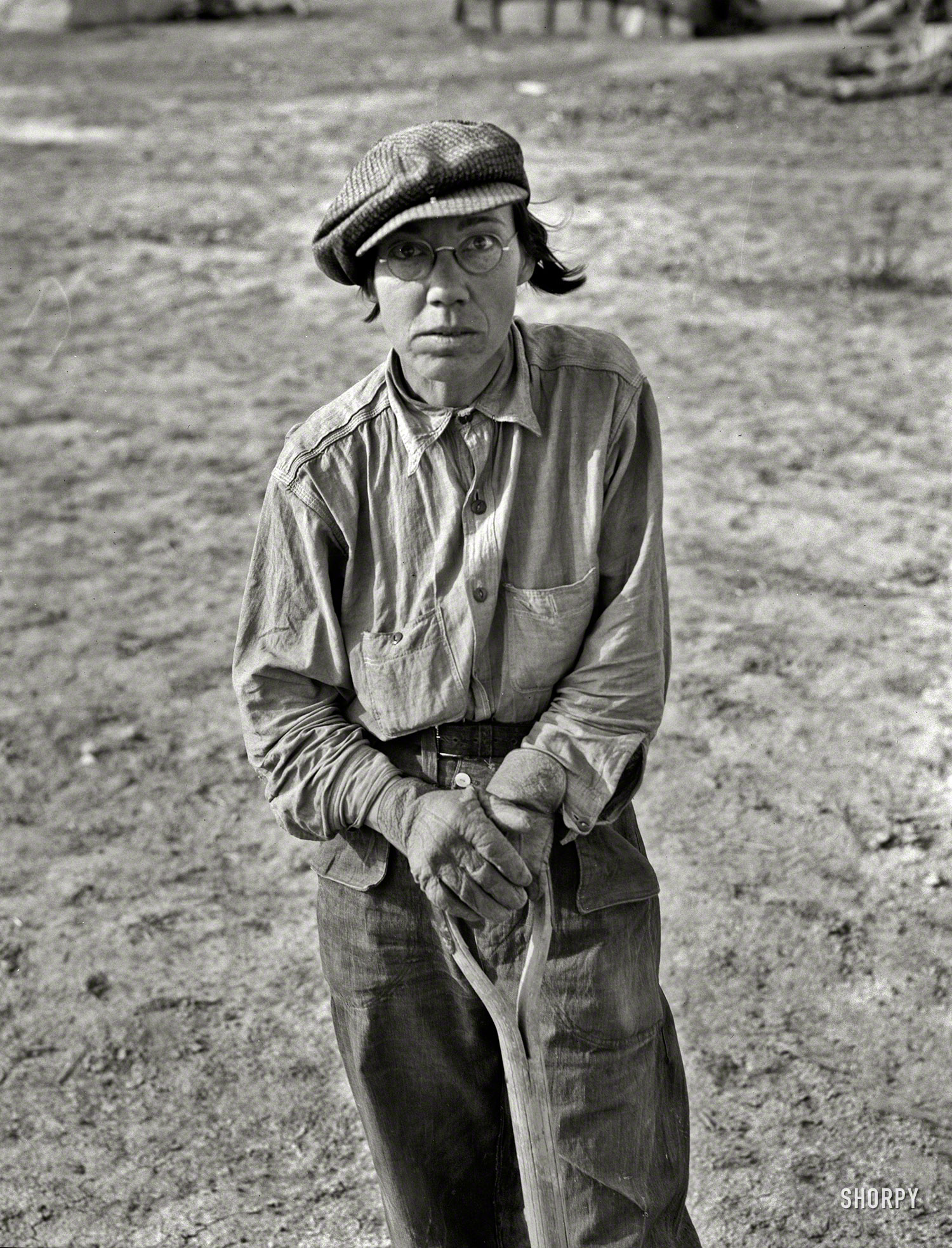 February 1937. Calipatria, California. Native of Indiana in a migratory labor contractor's camp. "It's root hog or die for us folks." Large format negative by Dorothea Lange for the Resettlement Administration. View full size.