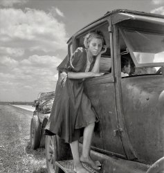 June 1937. "Child of Texas migrant family who follow the cotton crop from Corpus Christi to the Panhandle." Photo by Dorothea Lange. View full size.