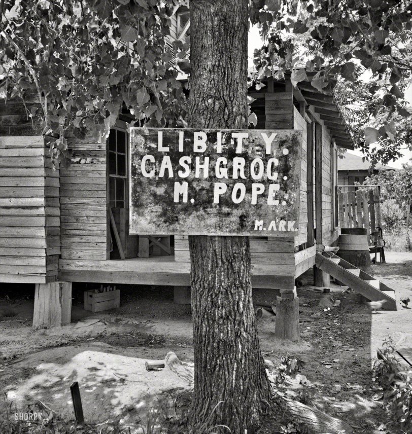 June 1937. "Mississippi grocery store." Another of  Dorothea Lange's quirky-sign photos. Resettlement Administration nitrate negative. View full size.
