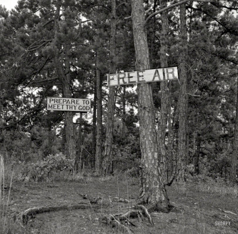 July 1937. "Georgia road signs." Photo by Dorothea Lange, evidently a connoisseur of juxtapositional humor. View full size.
