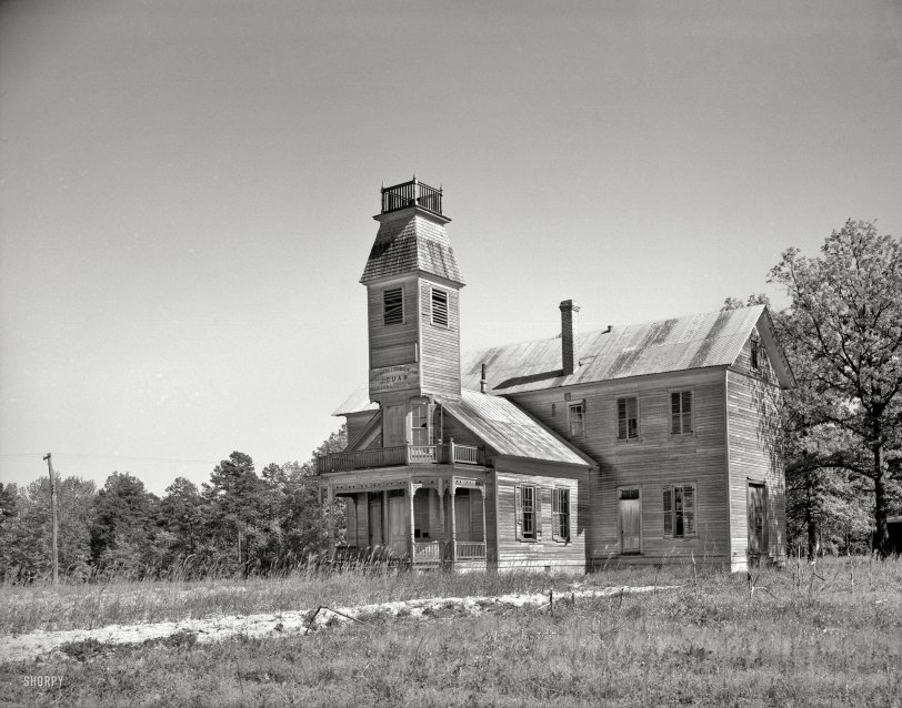 April 1938. "Lodge hall in Guilford County, North Carolina." The Jr. O.U.A.M., or Order of United American Mechanics. Which, by the look of things, no longer "meets each 1st &amp; 3rd Sat night." Photo by John Vachon. View full size.
