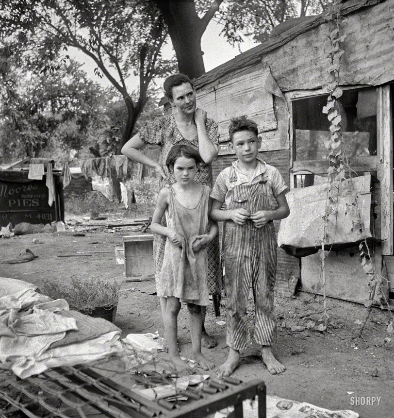 August 1936. "People living in miserable poverty. Elm Grove, Oklahoma County, Oklahoma."  Medium-format nitrate negative by Dorothea Lange for the Farm Security Administration. View full size. The girl can also be seen here.
