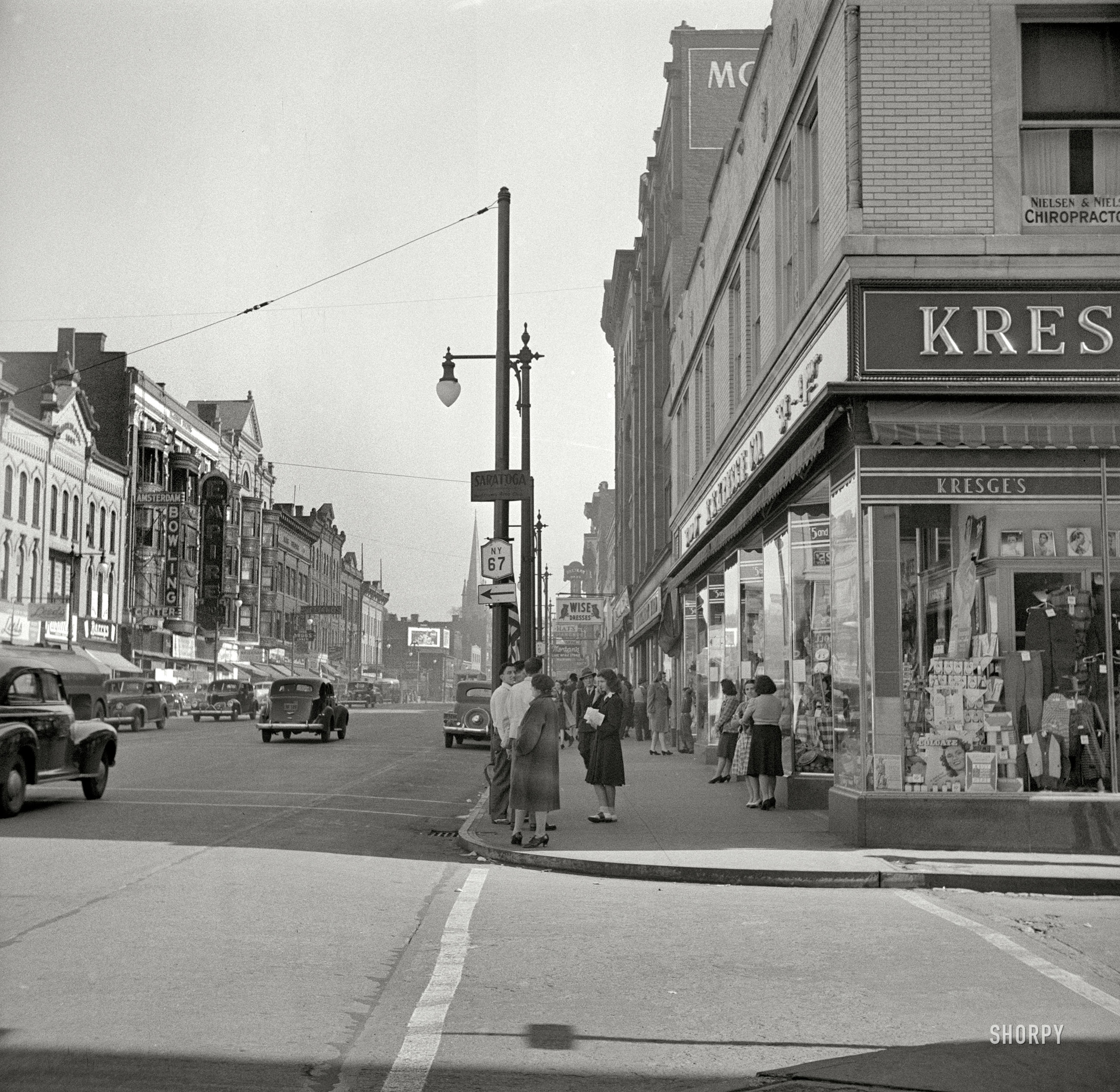October 1941. "Street in Amsterdam, New York." Medium-format nitrate negative by John Collier for the Resettlement Administration. View full size.