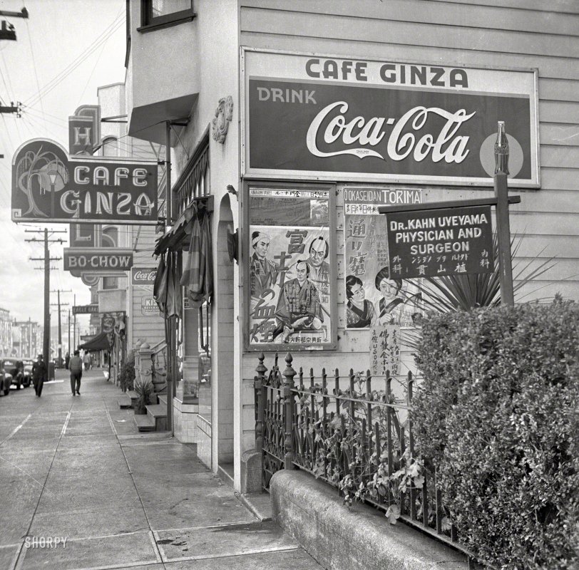 San Francisco on Dec. 8, 1941. "Japanese restaurant, Monday morning after the attack on Pearl Harbor." Empires may crumble and Reichs turn to dust, but the Coca-Cola Company endures. Photo by John Collier. View full size.
