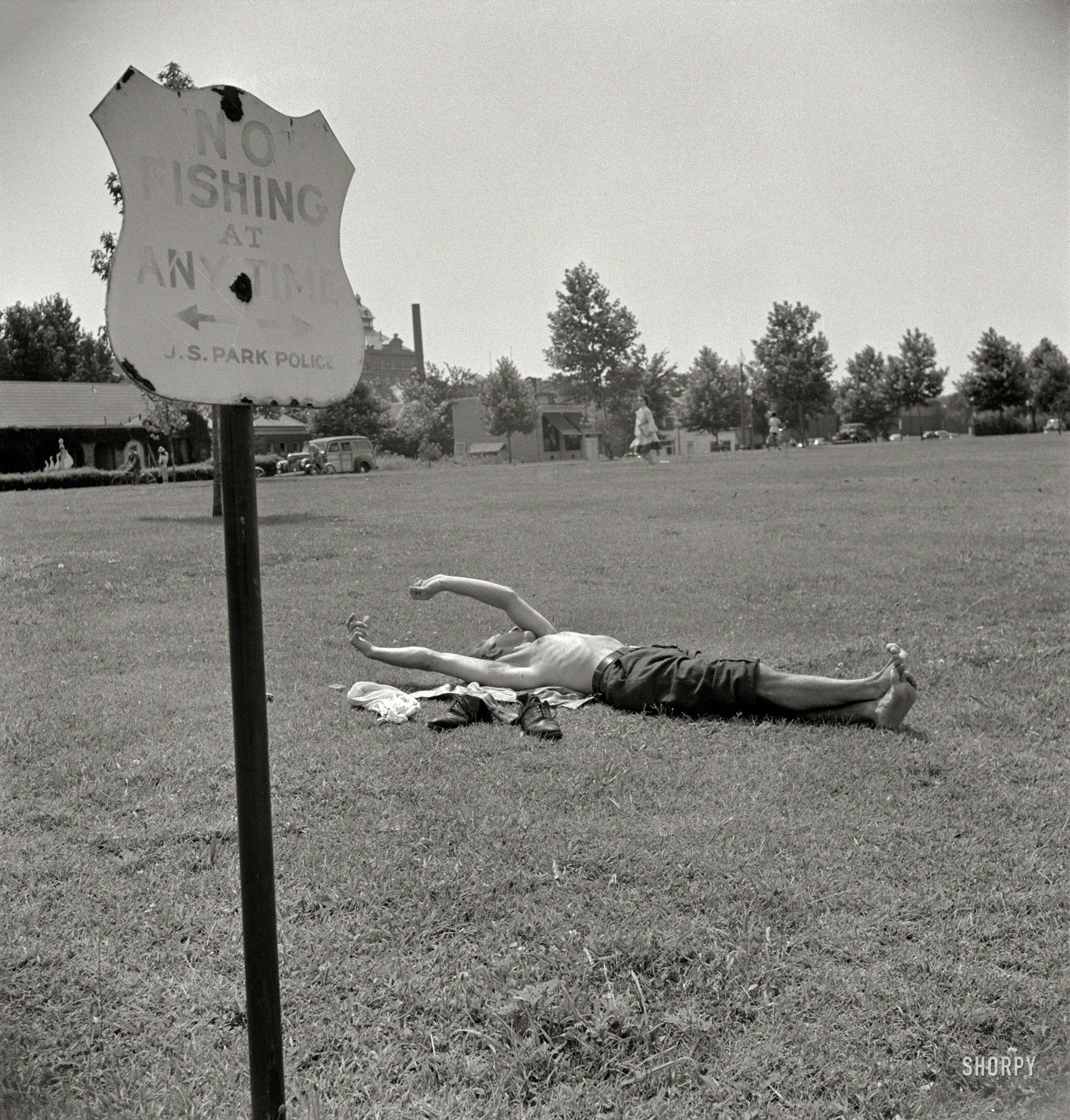 June 1942. Washington, D.C. "Sunbather in East Potomac Park." Medium format negative by Marjory Collins for the Office of War Information. View full size.