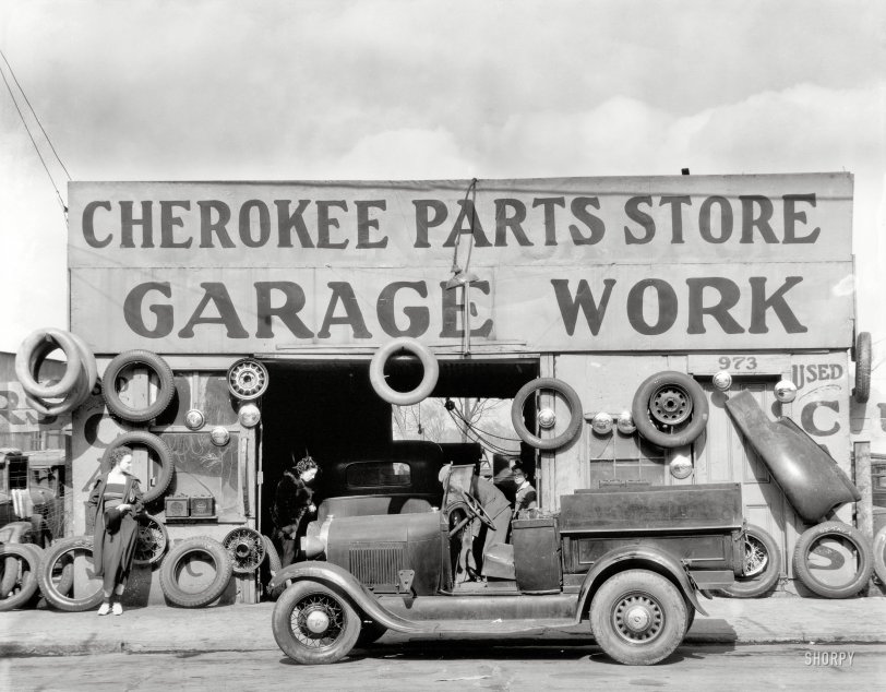 March 1936. "Auto parts shop. Atlanta, Georgia." Large-format nitrate negative by Walker Evans for the Farm Security Administration. View full size. 
