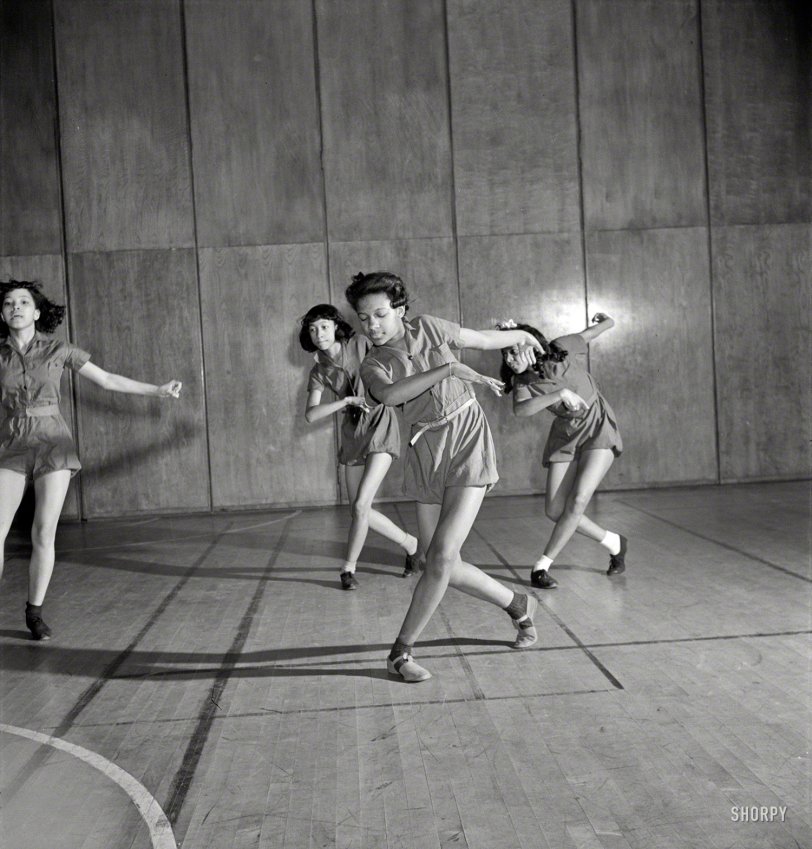 March 1942. Washington, D.C. "Dancing class at an elementary school." Photo by Marjory Collins for the Office of War Information. View full size.

