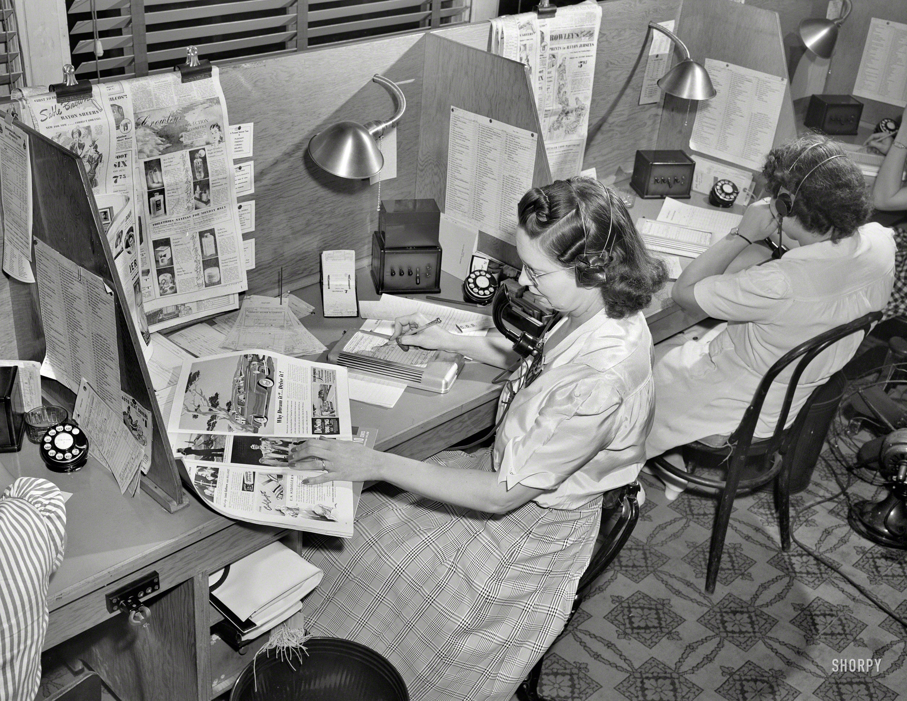 July 1941. "Operator taking telephone orders at the Crowley-Milner department store, Detroit." Continuing this series by Arthur Siegel. View full size.