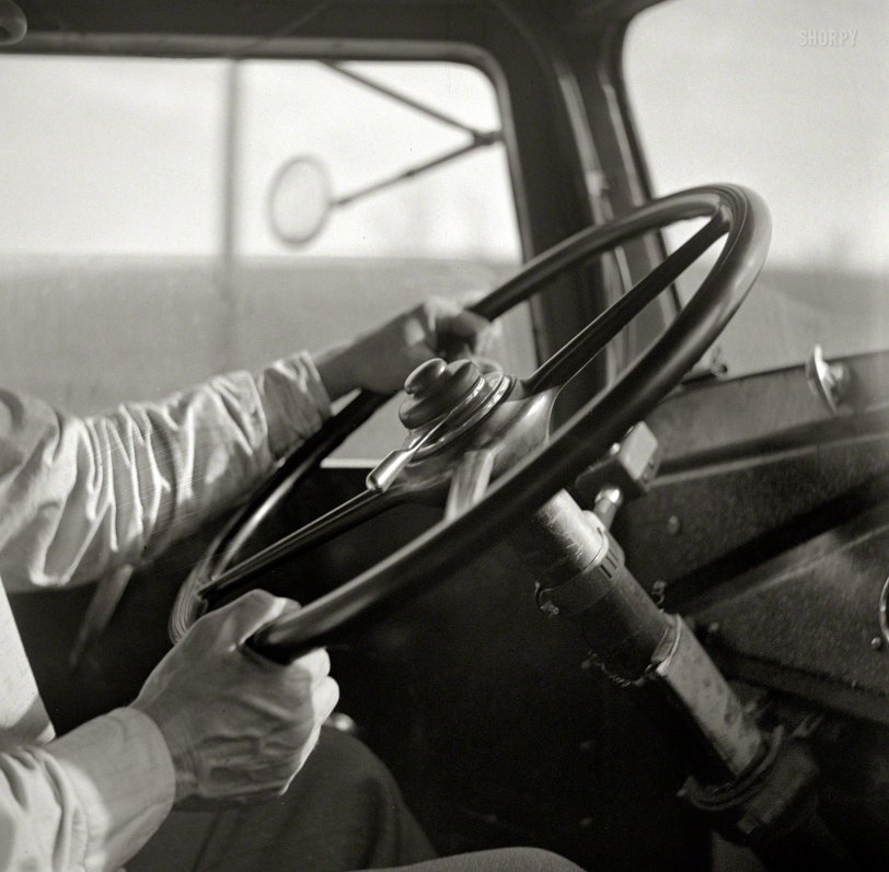 March 1943. "A truck driver on U.S. Highway 29 near Charlottesville, Virginia." Photo by John Vachon for the Office of War Information. View full size.