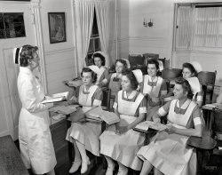Sept. 1942. Rochester, N.Y. "Shirley Babcock at right in the front listening to a lecture with other student nurses." Latest installment in the Babcock saga from the camera of Ralph Amdursky for the Office of War Information. View full size.