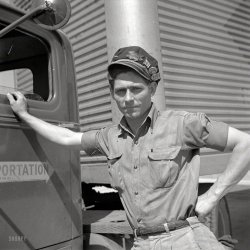 March 1943. "Montgomery, Alabama. Local delivery truck driver." Photo by John Vachon for the Office of War Information. View full size.