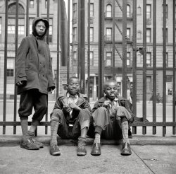 May 1943. "Boys who live in the Harlem area." Three fly guys. Medium format negative by Gordon Parks for the Office of War Information. View full size.