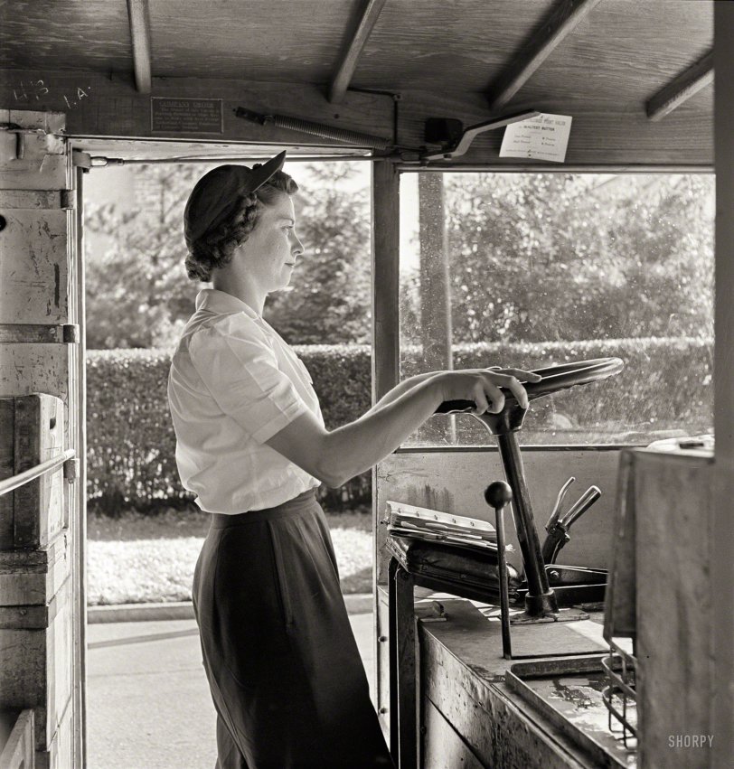 June 1943. Bryn Mawr, Pa. "Mrs. Helen Joyce, one of the many women now working for the Supplee-Wills-Jones Milk Co. She has one child and her husband is a seaman first class in the Navy." Photo by Jack Delano. View full size.
