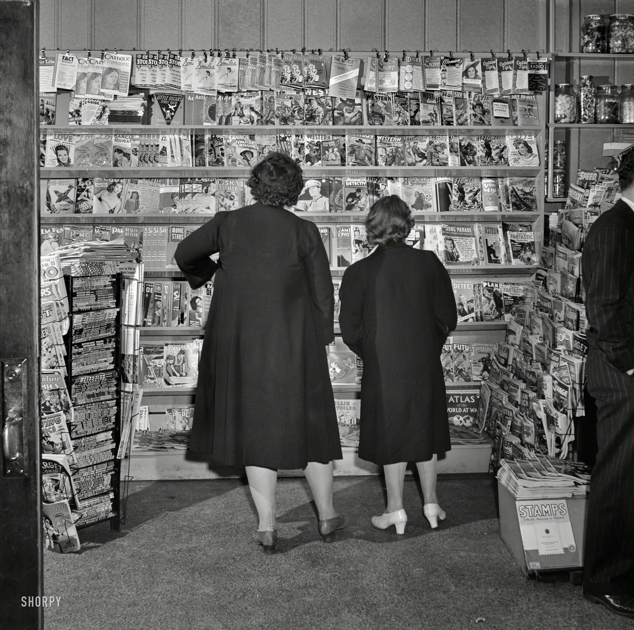 May 1942. "Southington, Connecticut. Where Southington folk buy their magazines." Photo by Fenno Jacobs, Office of War Information. View full size.