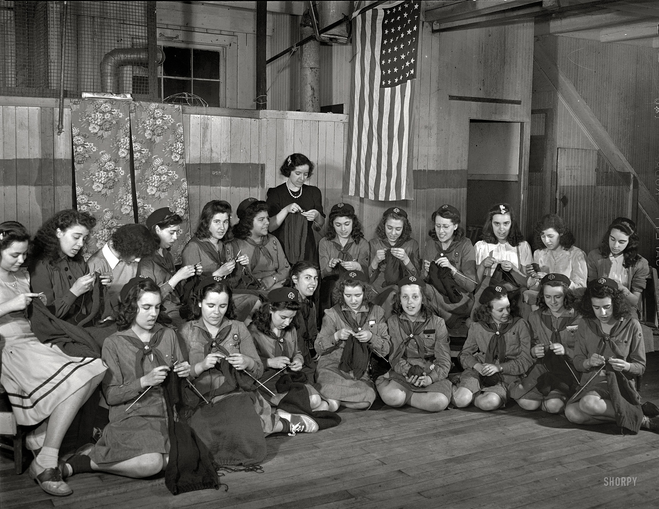 Spring 1942. "New Bedford, Massachusetts. Portuguese Girl Scouts." Medium format negative by John Collier, Office of War Information. View full size.