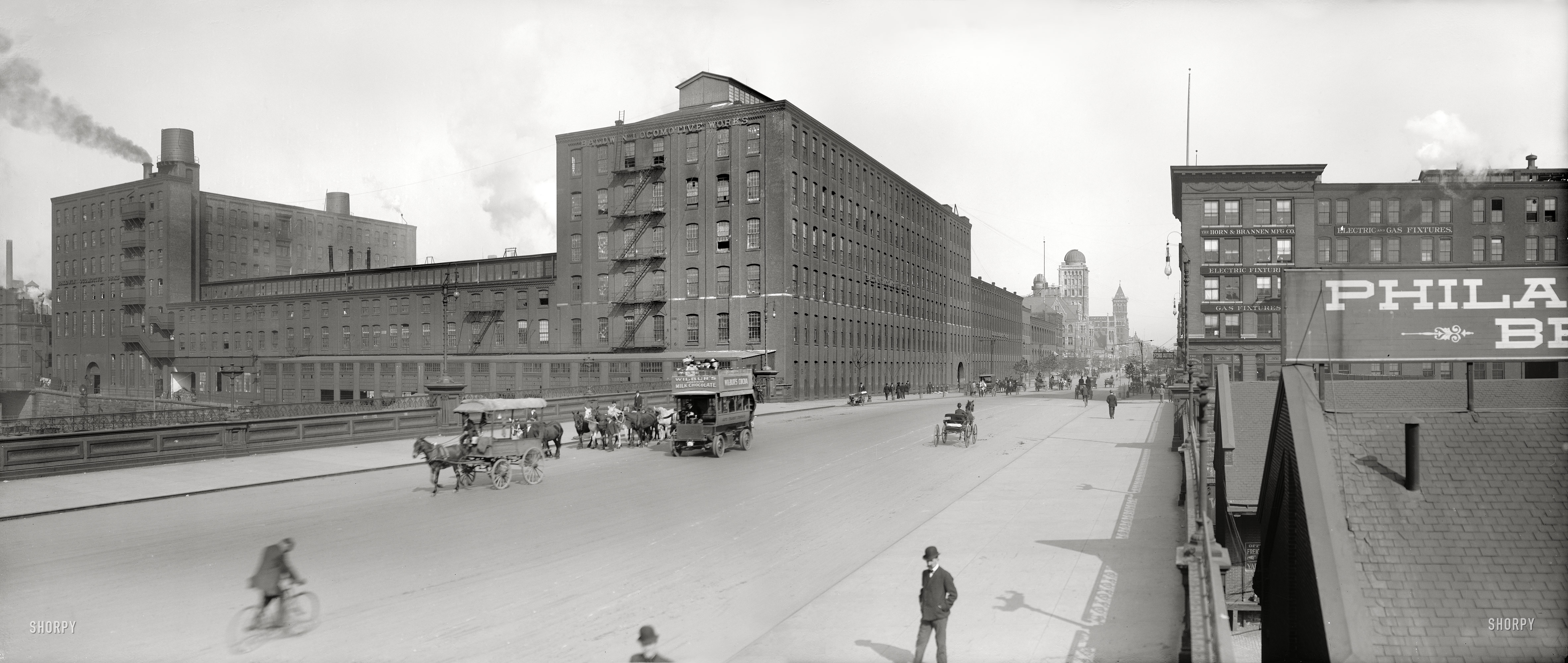 Philadelphia circa 1908. "Baldwin Locomotive Works." Panorama of two 8x10 inch glass negatives, Detroit Publishing Company. View full size.