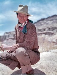 1953. "Actor John Wayne in costume during filming of Hondo." Photo by Maurice Terrell for the Look magazine article "Big John." View full size.