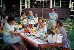 &nbsp; &nbsp; &nbsp; &nbsp; We dedicate this golden (Kodachrome) oldie to picnic-partakers everywhere. Happy Memorial Day weekend from Shorpy!
June 1960 somewhere in Maryland. "Picnic in yard." Janet, of Kermy and Janet, pointing at the camera. Who wants more potato salad? View full size.