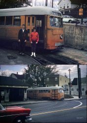 As a coda to the day's earlier Baltimore transit photos, we present "1963 -- Last streetcars in Balto." Kermy and friend, along with Car 7109, in a pair of off-brand color slides. Who can locate the intersection? View full size.