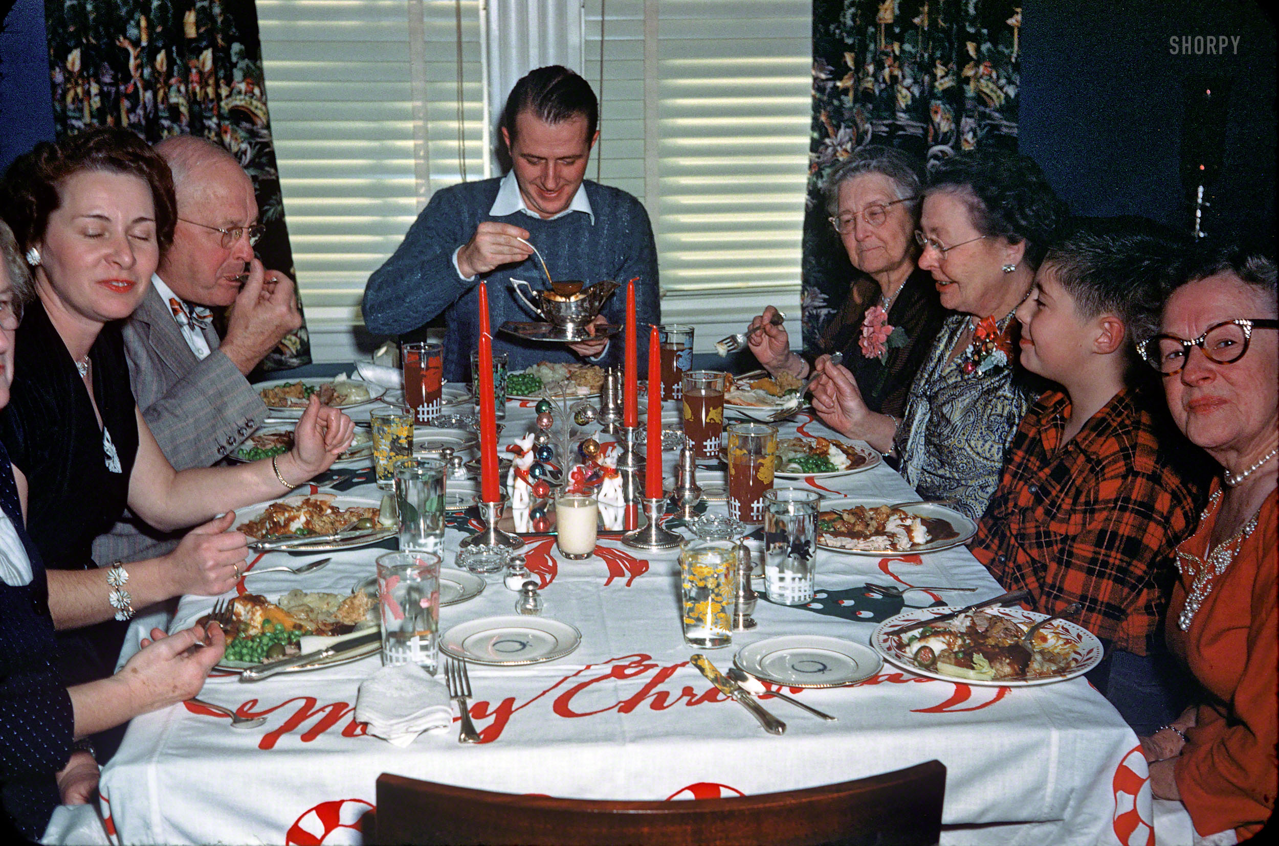 From the "Linda" Kodachromes, circa 1950s, somewhere in New England.  A place at the table, just for you. Gravy, anyone? View full size.