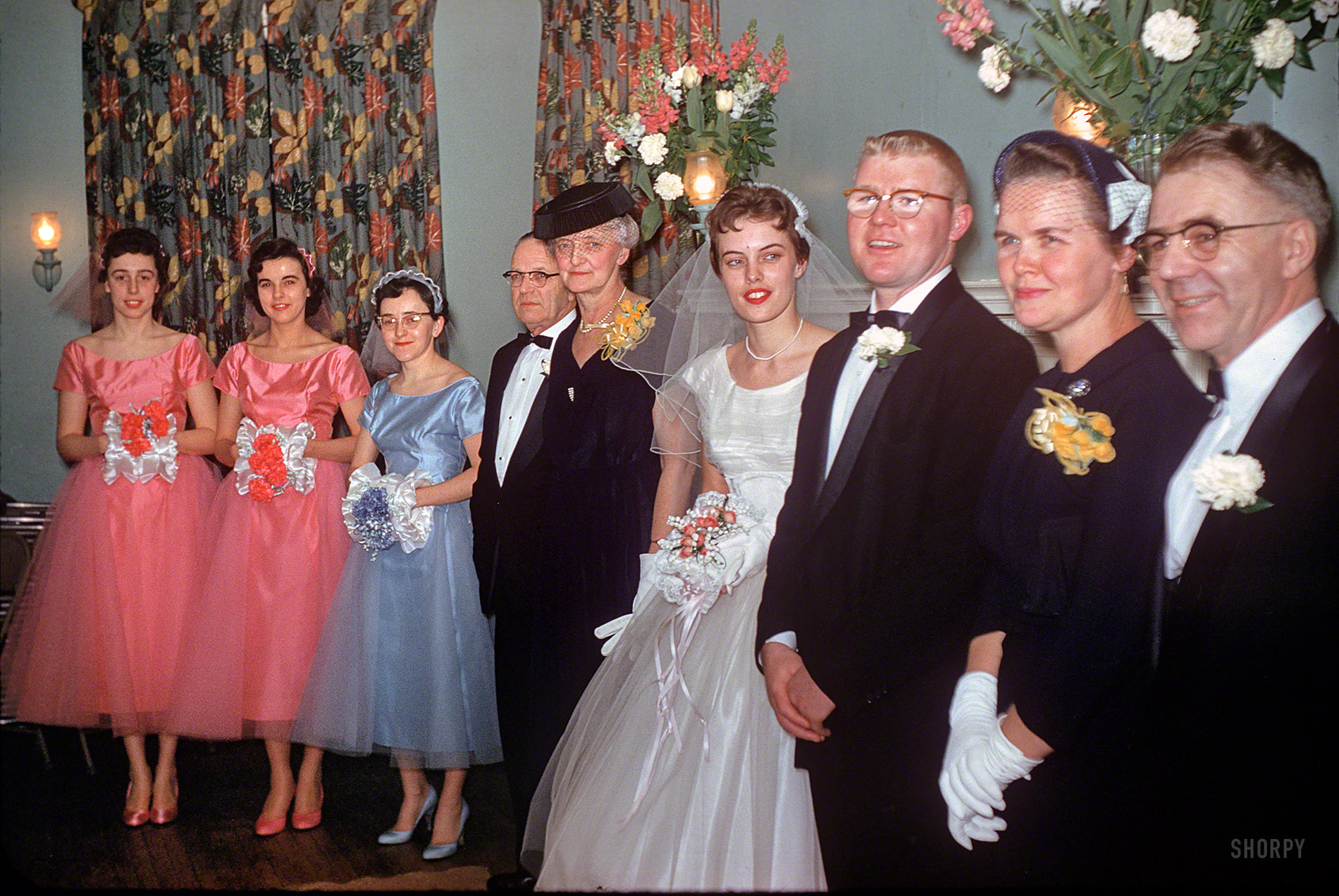From the Linda Kodachromes comes this circa 1955 slide labeled "Wedding." We hear the deviled eggs in the reception hall are first-rate. View full size.