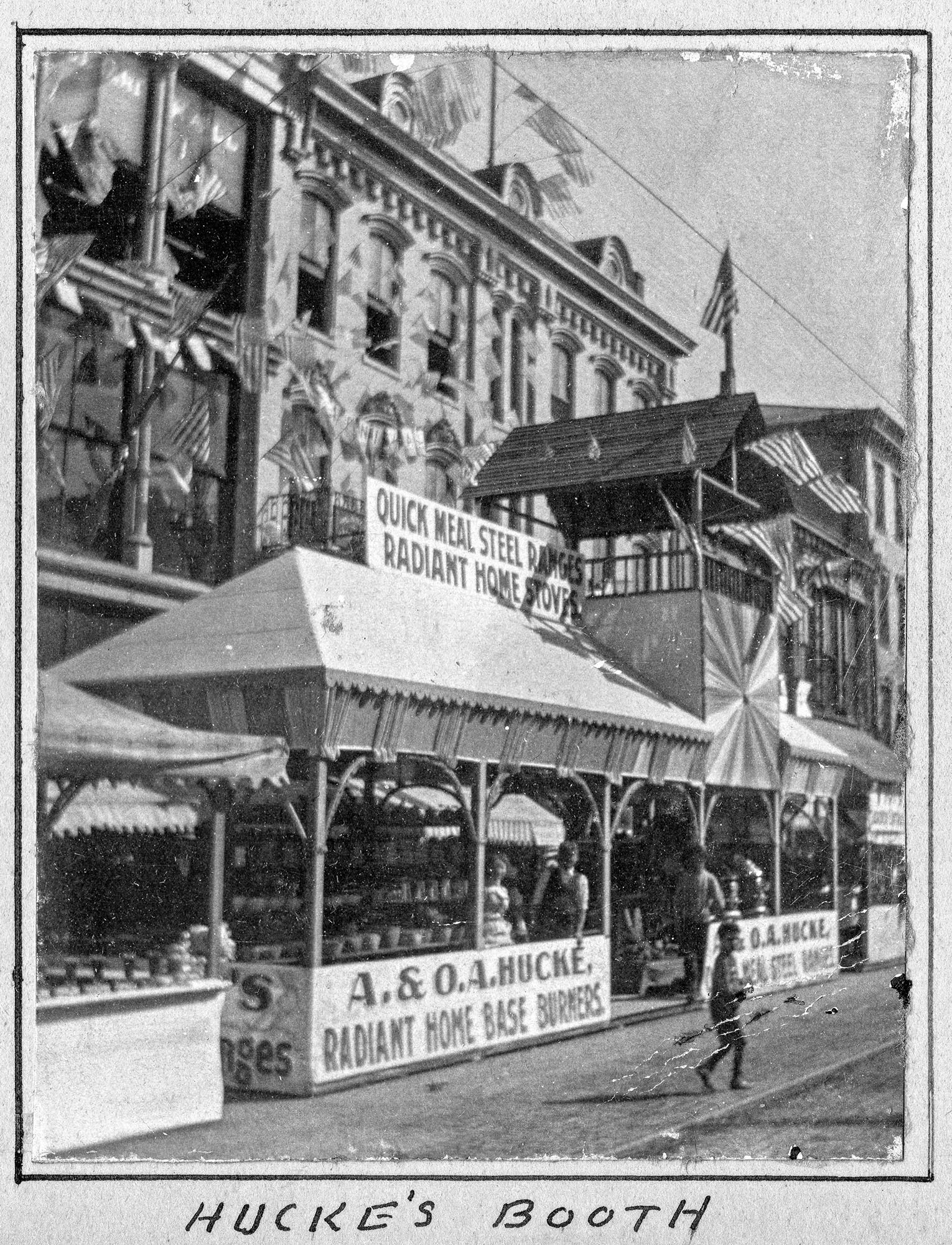 The 1901 town fair in Belleville, Illinois. Featuring "Albert & O. Hucke, Radiant Home Base Burners and Stoves, Quick Meal Steel Ranges." Huckes was located at 17 and 19 East Main Street.

Photo taken by Samuel Peake Hyde, b. Feb 17, 1850, St. Francisville, Clark, Missouri; d. April 28, 1921, Belleville, St. Clair, Illinois., son of Edwin C. Hyde and Elizabeth Hyde. Samuel was a clerk for J. G. Green Company, 1867, and then worked with his father at E.C. Hyde & Co., Storage and Commission, 4 South Commercial Street. Sam resided at 37 North Douglas, Belleville.
