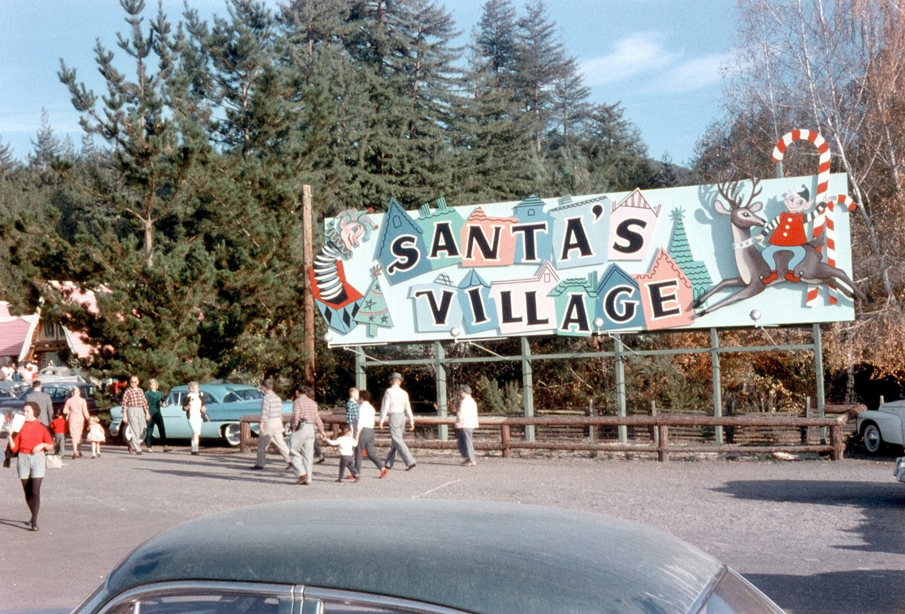 In its heyday, Santa's Village was one of Southern California's biggest tourist attractions -- a place to catch the holiday spirit even in July. It opened on Memorial Day weekend 1955, more than a month before Disneyland.

Here we are, in 1958, making a stop at Santa's Village just outisde of San Bernadino and Lake Arrowhead, as a part of our annual trip to visit all the grandparents, aunts, uncles, and cousins in Los Angeles. Santa's Village closed its doors in the late 1990s, but the Anscochrome slides remain. Good times for a kid that had just turned seven! View full size.