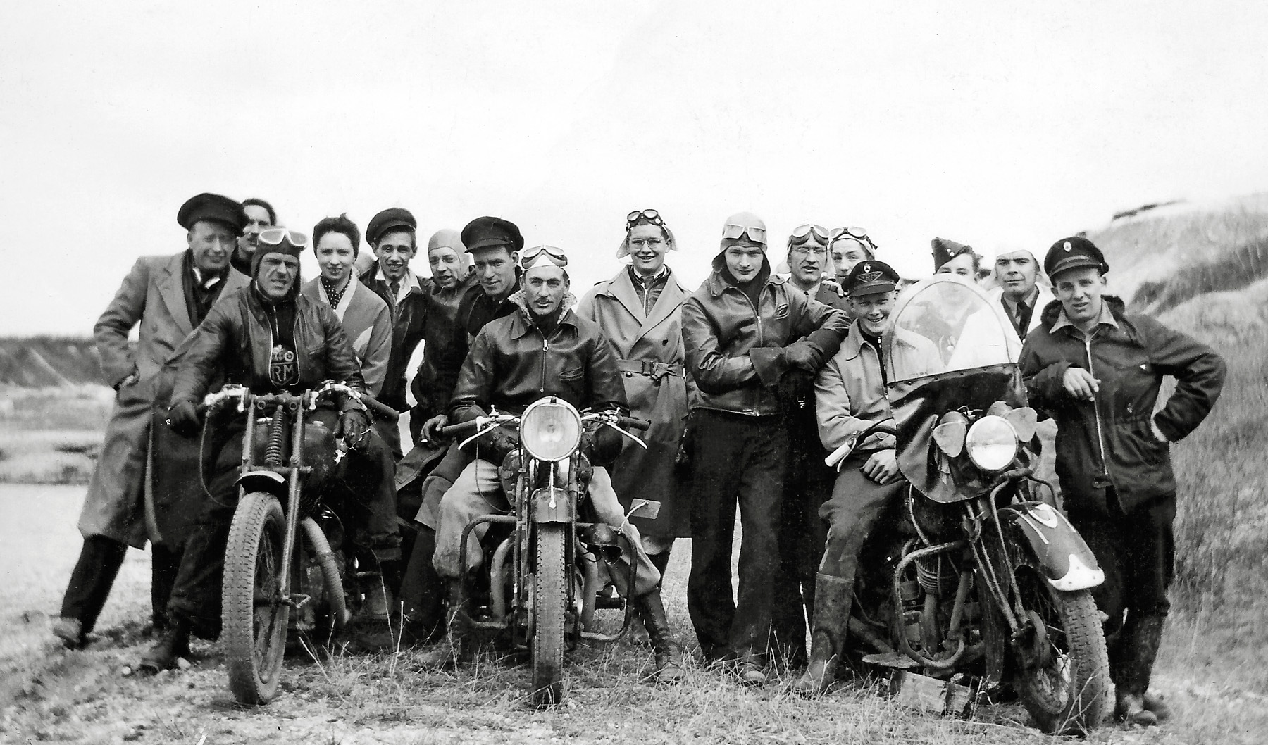 Winnipeg Roughriders Motorcycle Club at a hill climb near Miami Mb. about 1945. View full size.