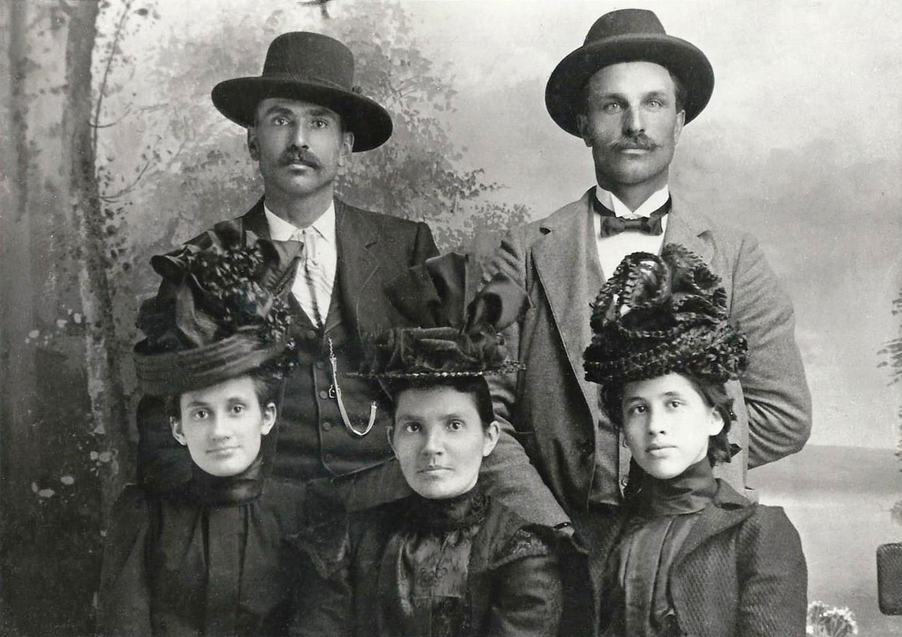 Studio portrait of my grandfather, William Haase, taken about 1910 in Deadwood,  South Dakota. He is at left rear, with an unidentified friend to his left.  The three ladies in front are also unidentified, although family legend has it that two of them were "cousins" of Grandpa William. Uh-huh. William died in 1930 when my mother was only 8 years old, so most of the truth about this escapade has been left to conjecture. View full size.


