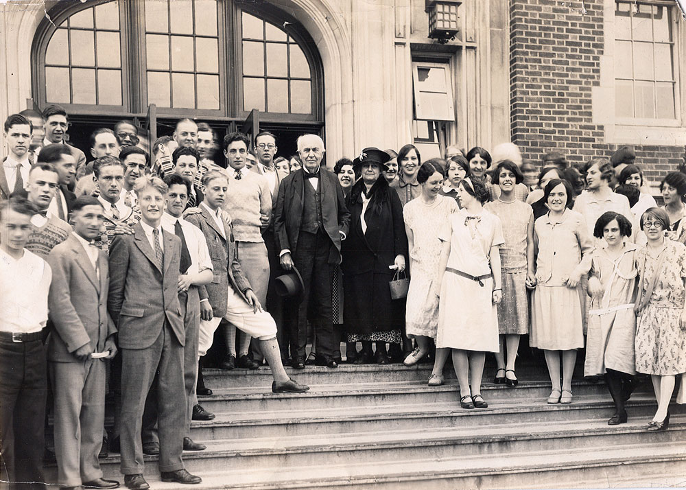 Thomas and Mina Edison at what is probably West Orange High School in New Jersey. View full size.