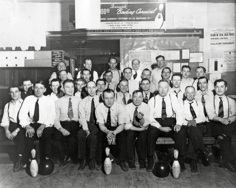 Cleveland, Ohio, 1941. The Master Products Company bowling league. View full size.
